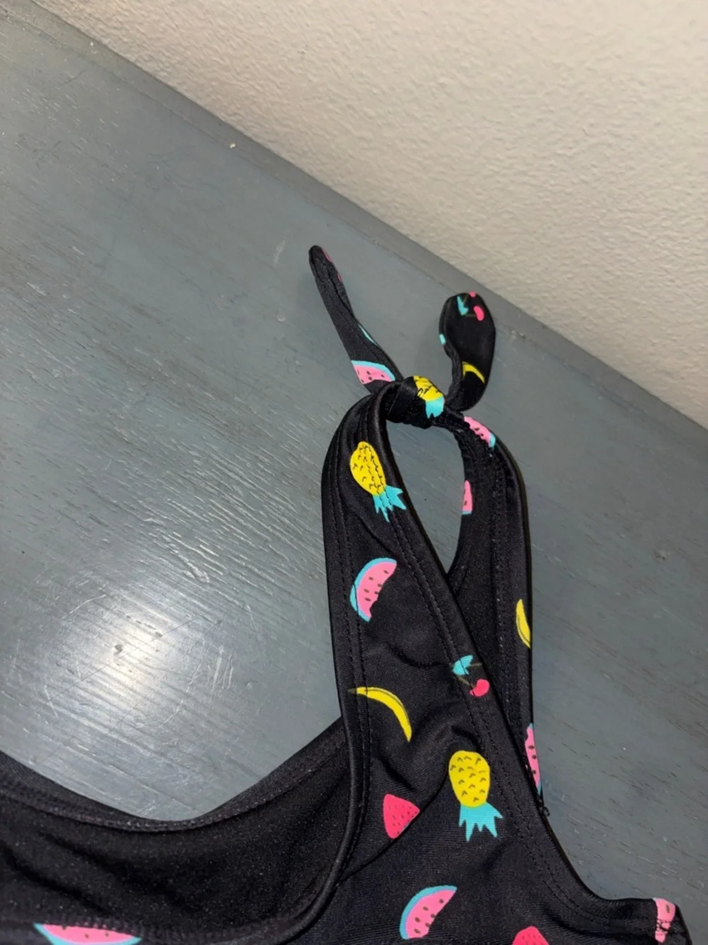 Old Navy Black Bikini Set with Fruit Detail Printed Tie-Shoulder Bikini sz Y XL